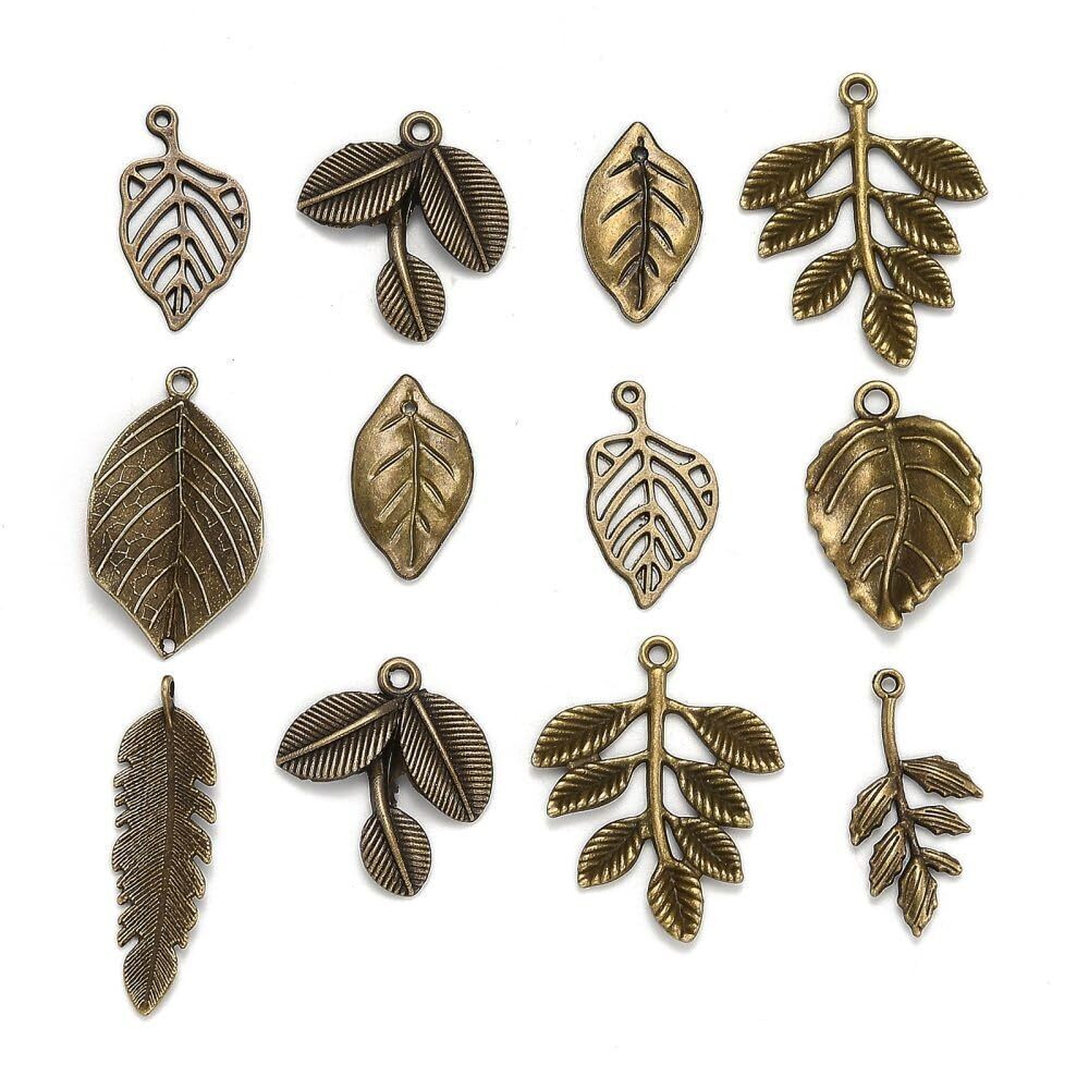 3103 About 50 Pcs Leaf Charms Mixed Style Autumn Tree Leaves Charms Antique